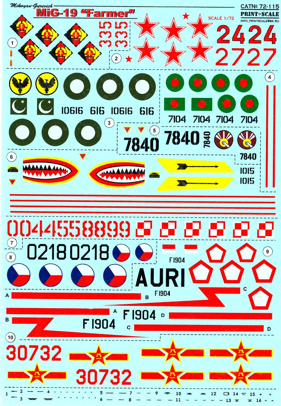 PRINT SCALE DECALS 1/72 MIKOYAN MiG-19 FARMER Russian Jet Fighter $13.